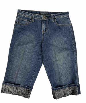 Baccini Womens Leopard Cuffed Capri Jeans Med Wash Size 8 P